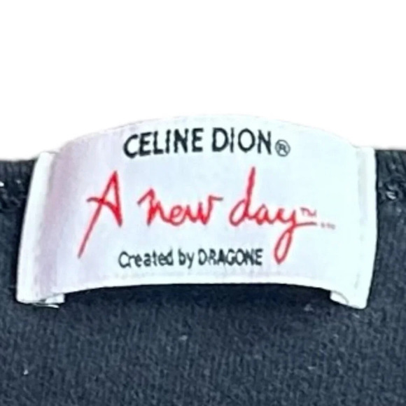 Celine Dion A New Day Rare T-Shirt Black Glitter Top Retro 2000s Size Large - Picture 9 of 9